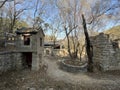 The ancient temple ruins in the mountains are steeped in history, weathered by time and the elements