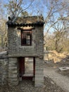 The ancient temple ruins in the mountains are steeped in history, weathered by time and the elements