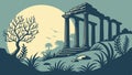 Ancient Temple Ruins at Sunset Vector Illustration, Historical Landmark, vector design Generative AI Royalty Free Stock Photo