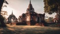 Ancient temples in sunset, brick architecture majesty generated by AI