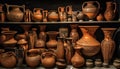 Ancient terracotta crockery collection in a store generated by AI