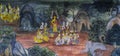 Ancient Thai Buddisht mural painting on temple wall
