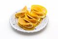 Ancient Thai Crispy pancake on white background. Royalty Free Stock Photo