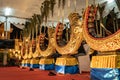 Ancient Thai music instrument and band are played by student in temple event at the night