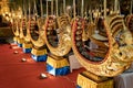 Ancient Thai music instrument and band are played by student in temple event at the night