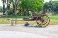 Ancient Thai Style Wooden Wagon Cart Used with Oxen for Carriage in Past Unusable