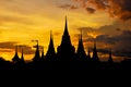 Ancient Thai temple silhouette in twilight sky background