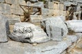 Ancient theater of Perge. Fragments of columns. Amphitheater. Ancient city. Side. Turkey. Antalya Royalty Free Stock Photo