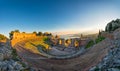 Ancient theatre of Taormina in the background the volcano Etna a Royalty Free Stock Photo