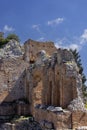 Ancient theatre of Taormina (Teatro antico di Taormina), ruins of ancient Greek theatre, Taormina Sicily Italy Royalty Free Stock Photo