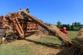 Ancient threshing machine for wheat Royalty Free Stock Photo