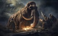 Ancient Thrill Cavemen in Pursuit of Woolly Mammoth. Generative AI