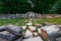 Ancient tiled dolmen in the valley of the river Jean. Monument of archeology megalithic structure