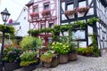Ancient timber-frame houses decorated with flowers. Germany