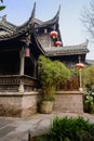 Ancient timber framed building in sunny winter morning Royalty Free Stock Photo