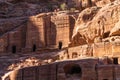 Ancient tomb around street of Facades in Petra ruin and ancient city of Nabatean kingdom, Jordan, Arab