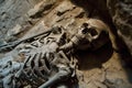 Ancient tomb cave with human skeleton. Generate Ai Royalty Free Stock Photo