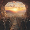 Ancient tomb excavation, Terracotta Army in formation, sunrise, panoramic view, timeless vigil Royalty Free Stock Photo