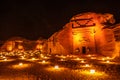 Ancient tombs of Hegra city illuminated during the night, Al Ula Royalty Free Stock Photo