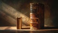 Ancient Tomes Illuminated by Dramatic Sunbeams Royalty Free Stock Photo