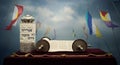 Ancient Torah resting before colorful flags Royalty Free Stock Photo
