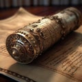 An ancient Torah scroll with a beautiful silver crown known as a \