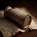 An ancient Torah scroll with a beautiful silver crown known as a \