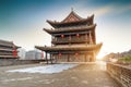 Ancient buildings on the city wall in Xi`an, Shaanxi, China Royalty Free Stock Photo