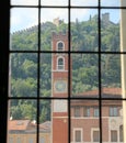Ancient tower in the main square in Marostica Town in Italy Royalty Free Stock Photo