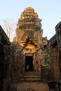 Ancient tower, temple ruins of unesco world heritage site angkor wat in cambodia during sunset Royalty Free Stock Photo