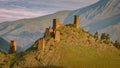 Ancient towers in Omalo in Georgia. Small village in huge mountains.