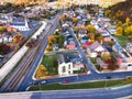 ancient town of Cumberland in Maryland in the fall. houses and churches among yellowed trees and hills