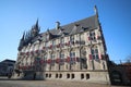 Ancient town hall building of the city Gouda in the Netherlands on the market square with blue sky Royalty Free Stock Photo