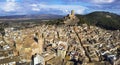 ancient Town and medieval castle Biar in Spain, aerial drone high angle view Royalty Free Stock Photo