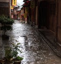 The ancient town in the rain Royalty Free Stock Photo