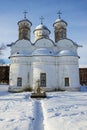 Ancient town of Suzdal, Russia (Rizopolozhensky cathedral in win Royalty Free Stock Photo