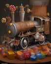 Ancient toys, vintage train and past