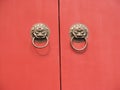 An ancient traditional Chinese red temple door