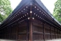 Ancient Traditional Japan wooden wall and old wooden construction with japanese ancient building. Tokyo, Japan