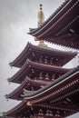 Ancient and traditional Japanese building with red and golden facade in a cloudy day Royalty Free Stock Photo