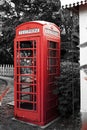 Ancient traditional red phone booth, callbox. Mauritius