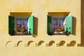 The ancient traditional window in historic medieval old town. Zuoz Royalty Free Stock Photo