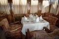 Ancient train restaurant wagon Royalty Free Stock Photo