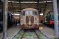 Ancient trains exhibited at the Piedmontese Railway Museum in northern Italy Royalty Free Stock Photo