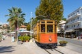 Ancient tram Tranvia de Soller public transport transit transportation traffic on Mallorca in Port de Soller, Spain