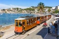 Ancient tram Tranvia de Soller public transport transit transportation traffic on Mallorca in Port de Soller, Spain
