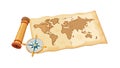 Ancient Treasure Map Scroll with Compass and Quill, vector design Generative AI Royalty Free Stock Photo
