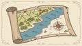 Ancient Treasure Map Scroll Vector Illustration: Adventure Awaits, vector design Generative AI Royalty Free Stock Photo
