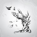 Ancient tree in the form of a hand. vector illustration