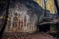 ancient tribal cave paintings in the forest